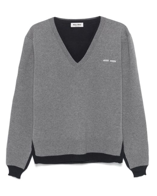 Pull À Col V Miu Miu en coloris Gray