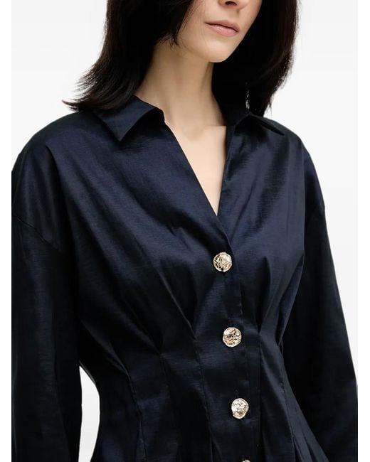Joseph Ribkoff Blue Buttoned Pleated Blouse