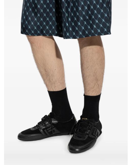 Balmain Black Logo-Patch Leather Sneakers for men