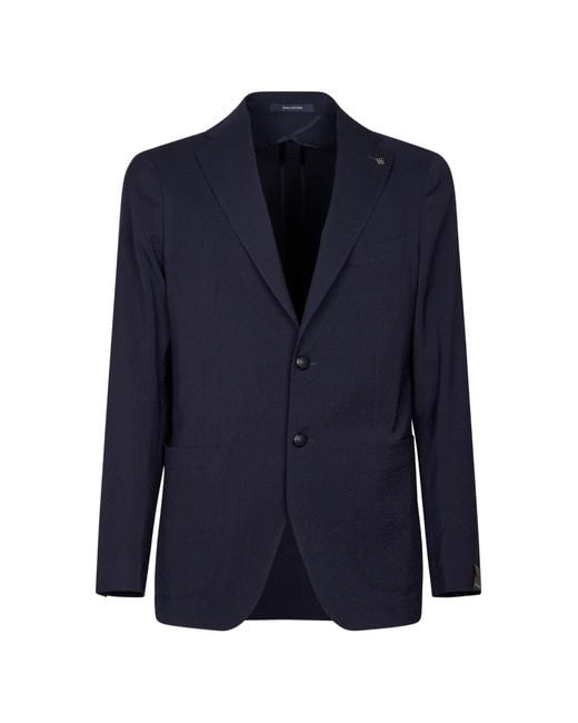 Tagliatore Blue Seersucker-Textured Jacket for men