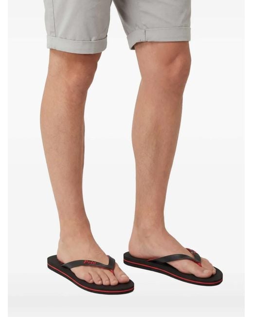 Polo Ralph Lauren Black Logo-Patch Flip Flops for men
