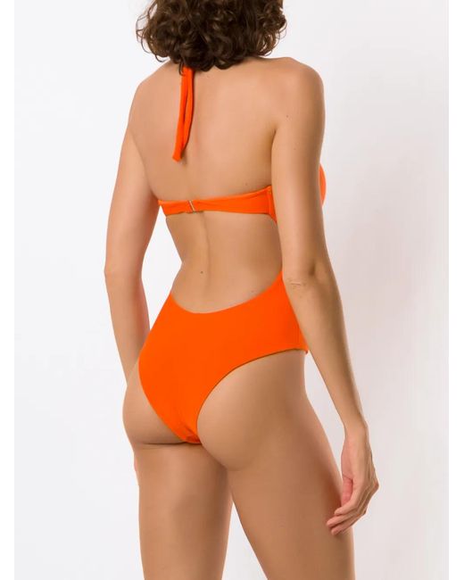 Amir Slama Orange Maillot De Bain À Broderies