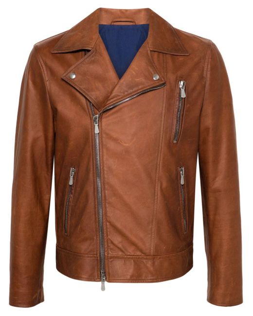 Eleventy Brown Leather Biker Jacket for men