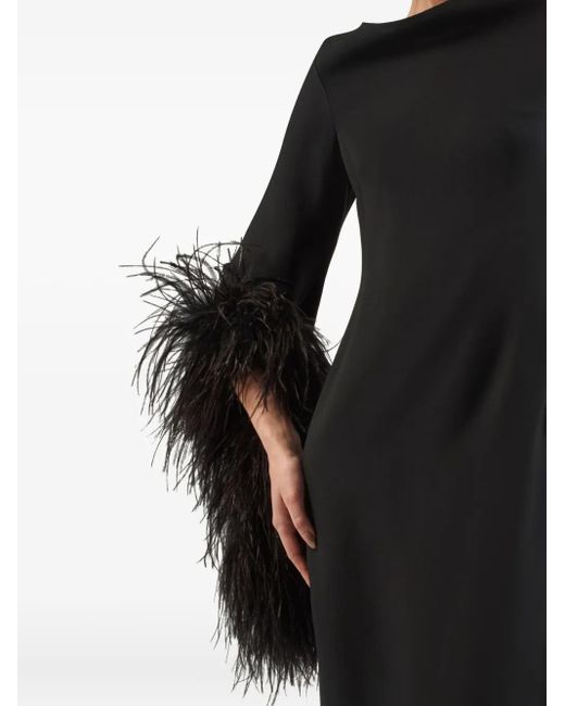 ‎Taller Marmo Black Del Lago Feather-Embellished Midi Dress