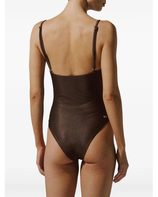 Baobab Brown Roma One Piece Ribbed-Panel Swimsuit