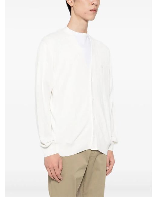 Lacoste White Ribbed-Knit Cardigan for men