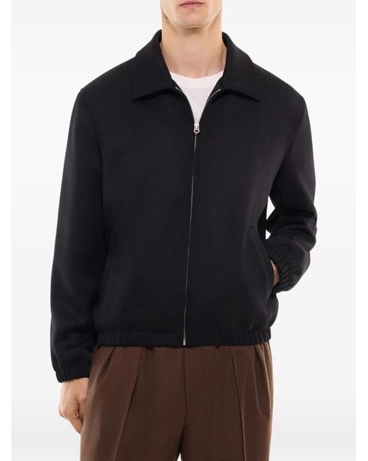 Fursac Black Zip-Front Spread-Collar Jacket for men