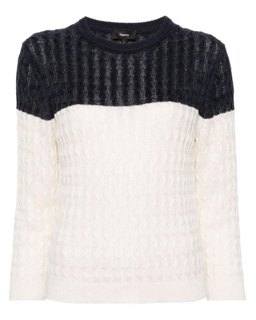 Theory Black Colour-block Cable-knit Jumper