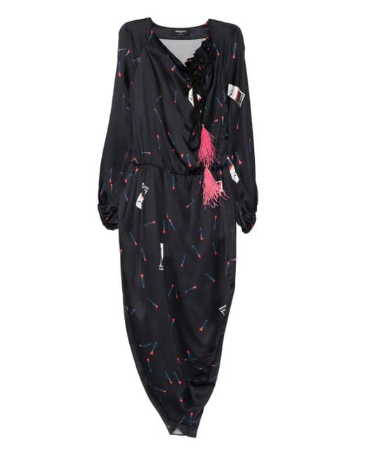 Rochas Black Cord-Drawstring Midi Dress