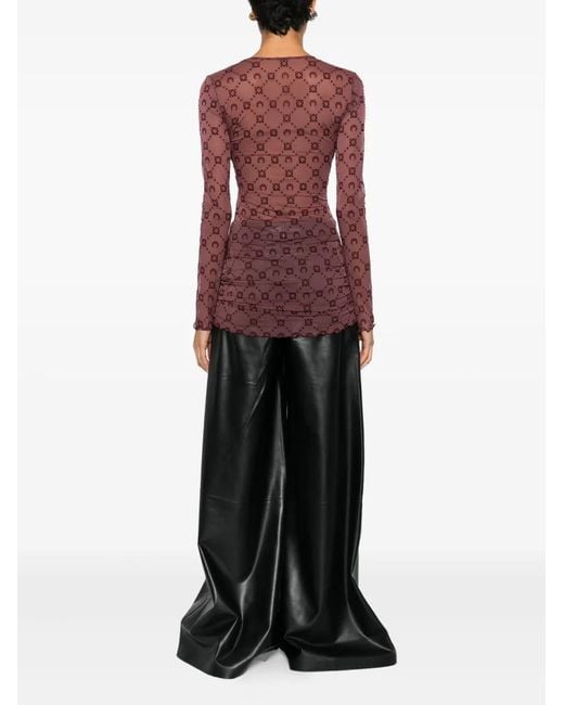 MARINE SERRE Red Long-Sleeve Patterned Mini Dress