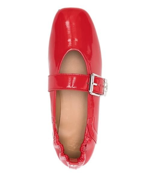 Ganni Red Ballerines À Boucle