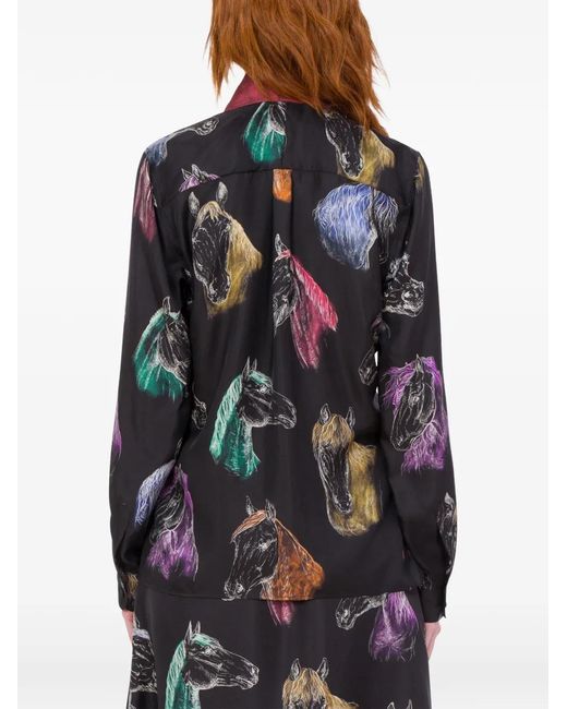 Moschino Black Horse-Print Silk Shirt