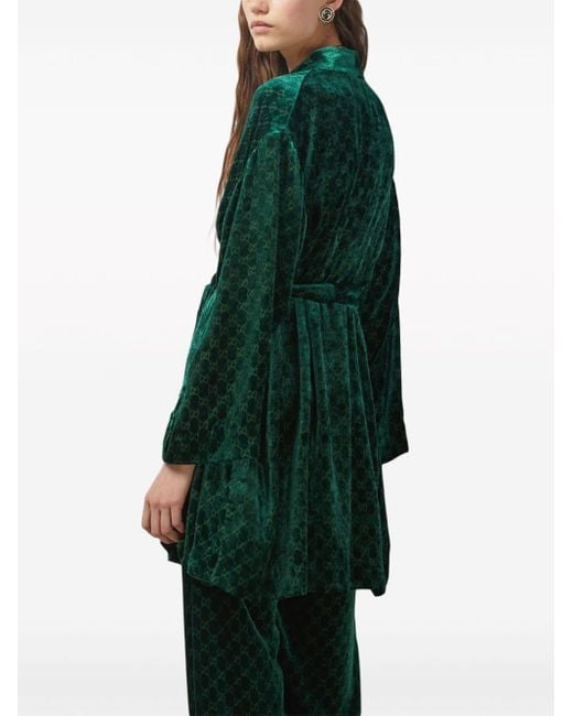 Gucci Green GG-jacquard Velvet Shirt