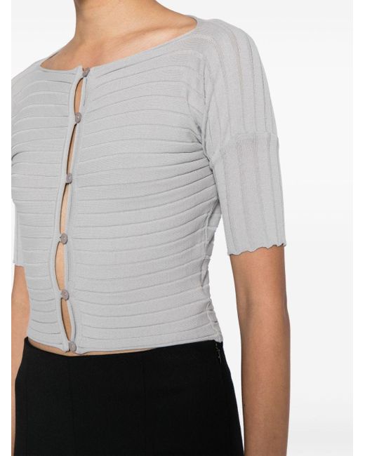Low Classic Gray Ribbed Buttoned Fine-knitted Top