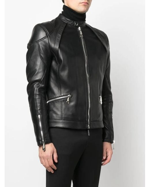 Philipp Plein Black Zip-Through Biker Jacket for men