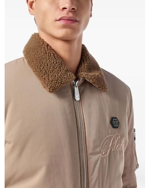 Philipp Plein Natural Shearling-Collar Bomber Jacket for men