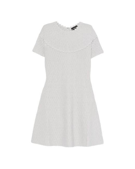 Emporio Armani White Scalloped-Trim Textured-Finish Mini Dress