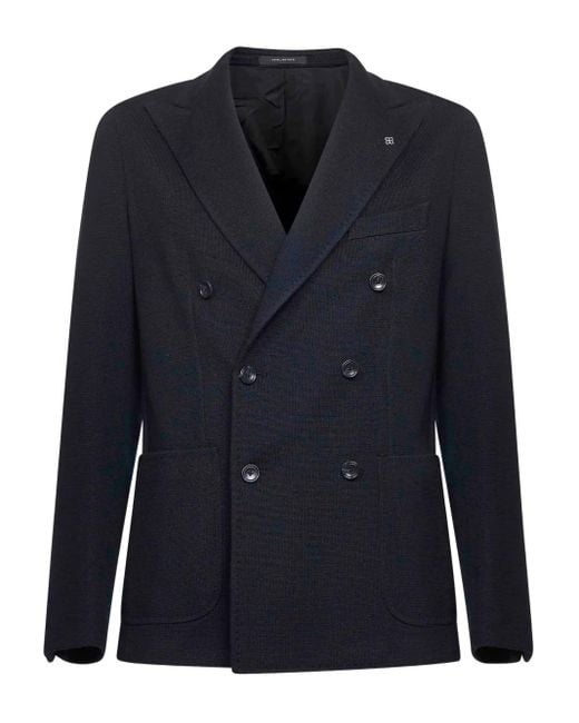 Tagliatore Blue Double-Breasted Peak-Lapel Blazer for men