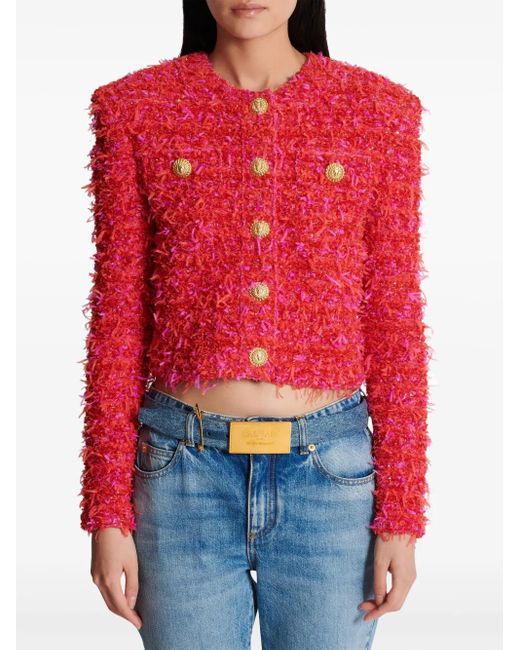 Balmain クロップド ツイードジャケット Red