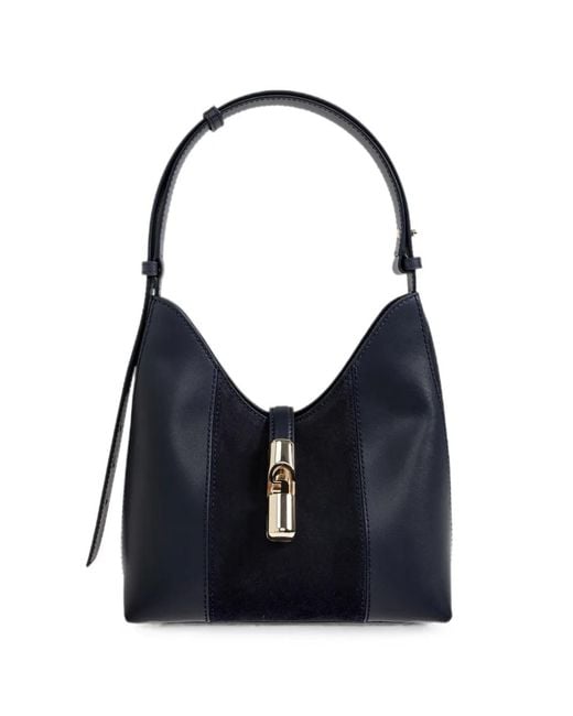 Furla Blue Goccia Panelled Leather Shoulder Bag