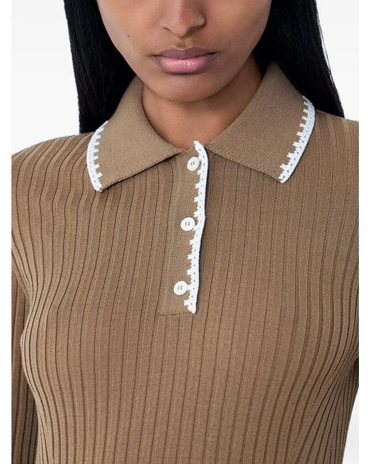 Moncler Natural Ribbed Button Polo Top