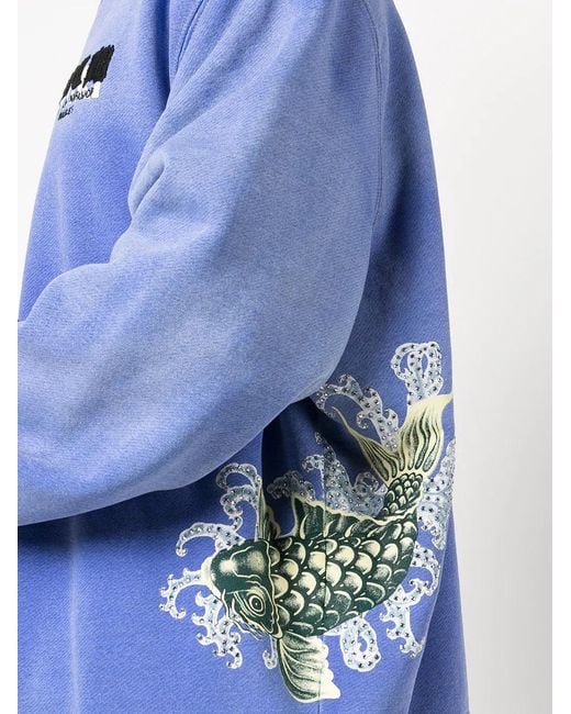 Amiri Blue Embellished Koi-Print Sweatshirt for men