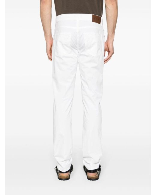 Fay White Tapered-leg Cotton Trousers for men