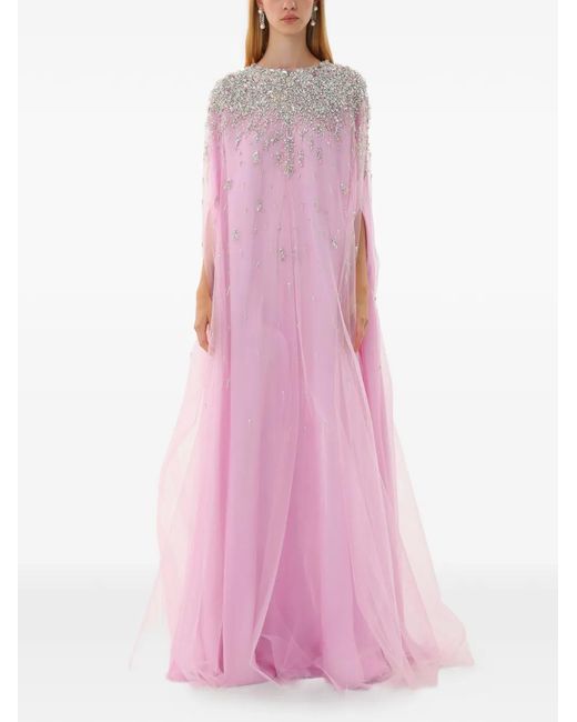 Dina Melwani Pink Crystal-Embroidered Kaftan Dress