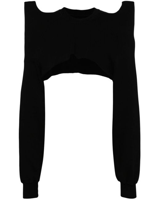 Rick Owens Black Cropped Cotton Sweatshirt for men