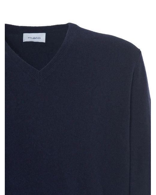 Malo Blue V-Neck Cashmere Sweater for men