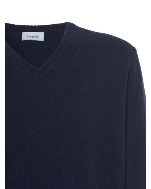 Malo Blue V-Neck Cashmere Sweater for men