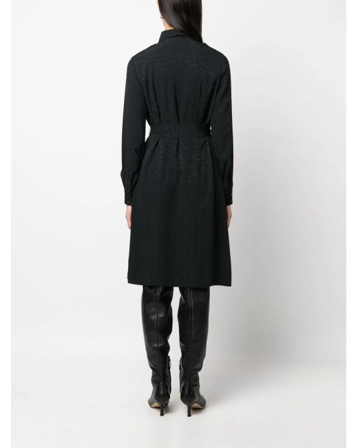 Pinko Black Monogram-Pattern Belted Shirtdress