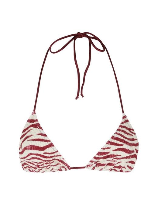 Mc2 Saint Barth Red Leah Zebra-Print Crinkle Bikini Top