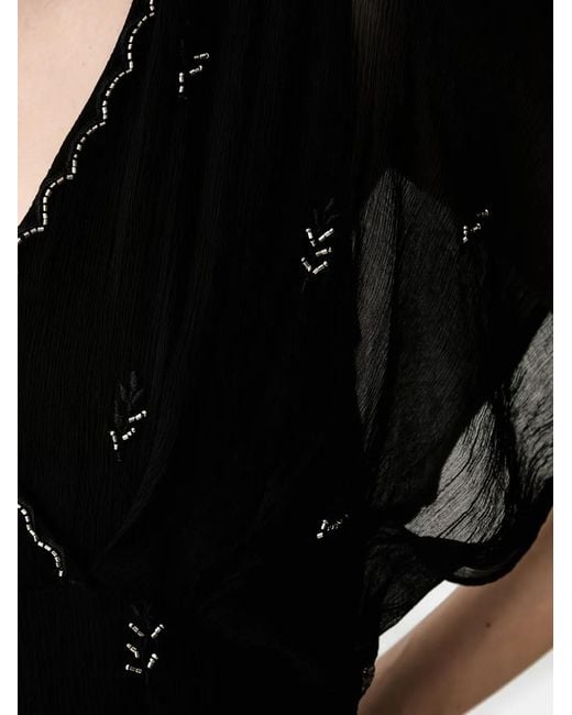 Pedro Del Hierro Madrid Black Bead-Embellished V-Neck Midi Dress