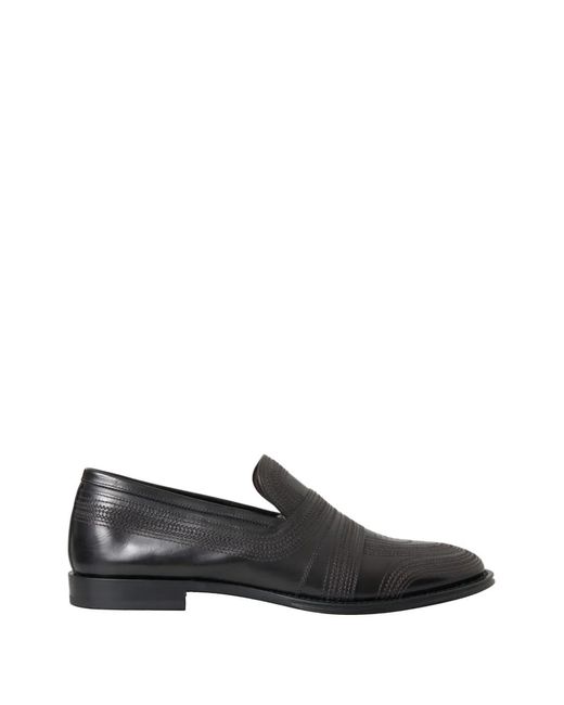 Dolce & Gabbana Black Michelangelo Decorative-Stitching Leather Loafers for men