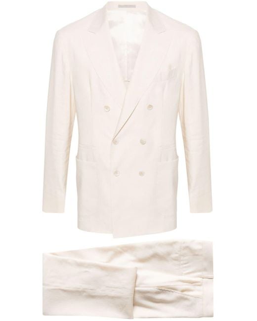 Brunello Cucinelli White Double-breasted Linen Blend Suit for men