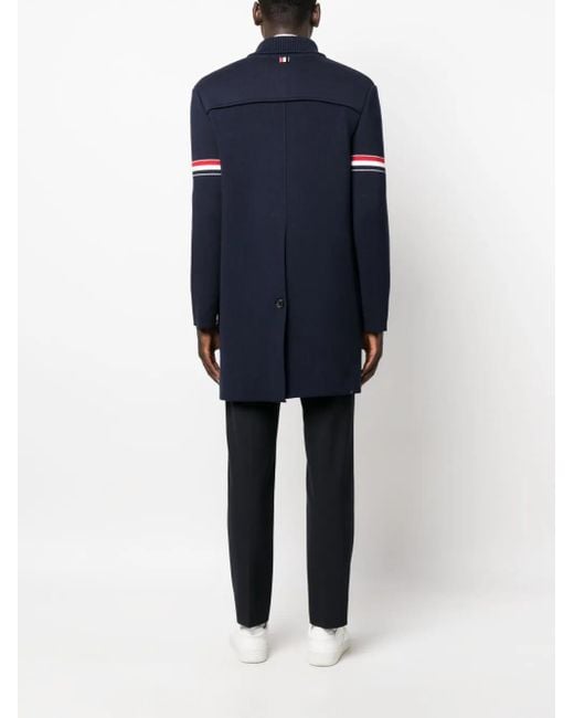 Thom Browne Blue Rwb-Stripe Fine-Ribbed Coat for men