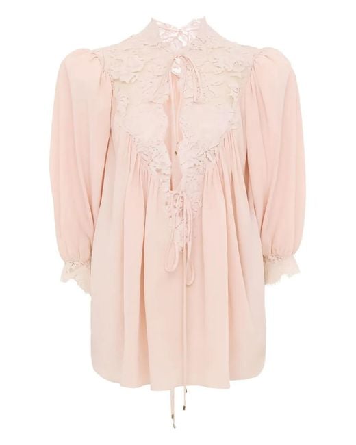 Chloé Pink Lace-Trim Blouse