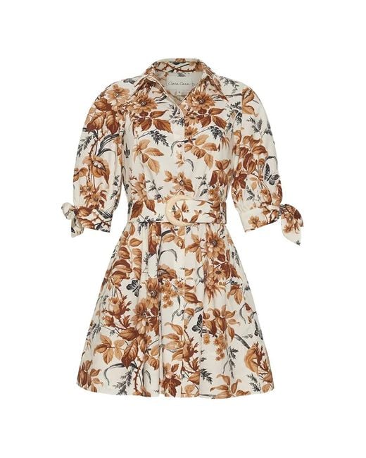 Cara Cara White Caro Floral-Print Belted Dress