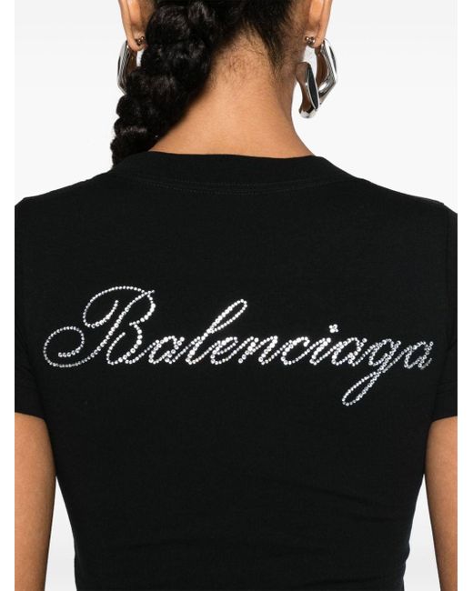 Camiseta Handwriting con apliques de strass Balenciaga de color Black