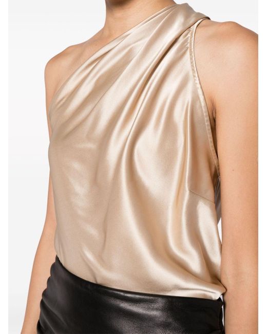Michelle Mason Natural Asymmetric Halterneck Silk Top