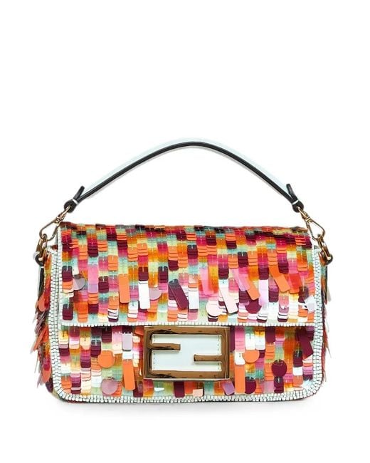 Fendi Red Sequin-Embellished Leather Shoulder Bag