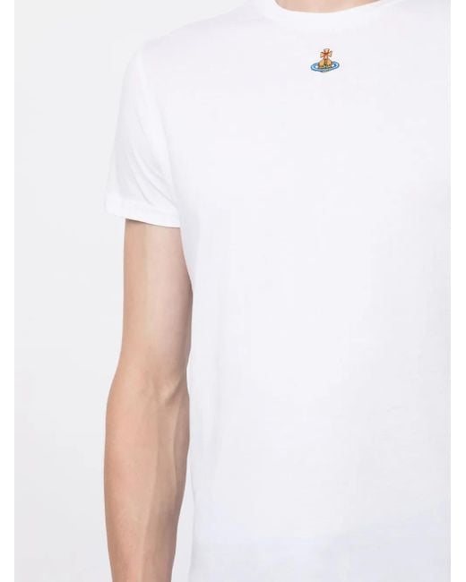 Vivienne Westwood White Orb Logo-Embroidery Cotton T-Shirt for men