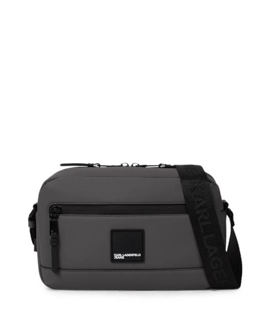 Karl Lagerfeld Black Coated Faux-Leather Cross Body Bag for men