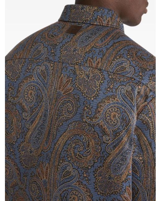 Etro Gray Cotton-Blend Jacquard Overshirt With Paisley Motif for men