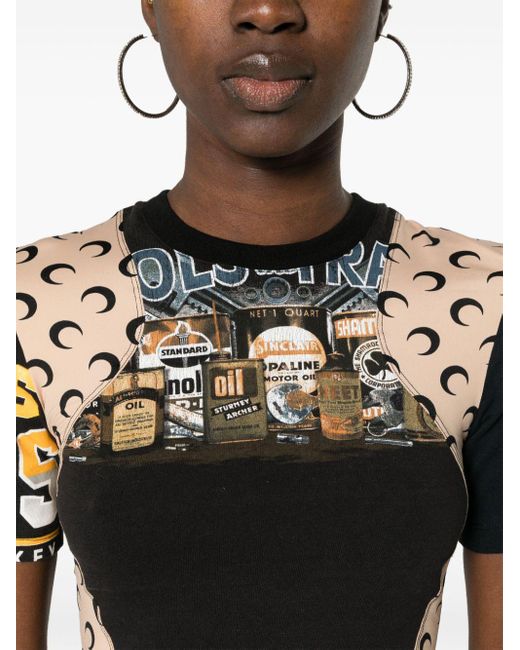 MARINE SERRE Black Regenerated T-Shirt im Patchwork-Look