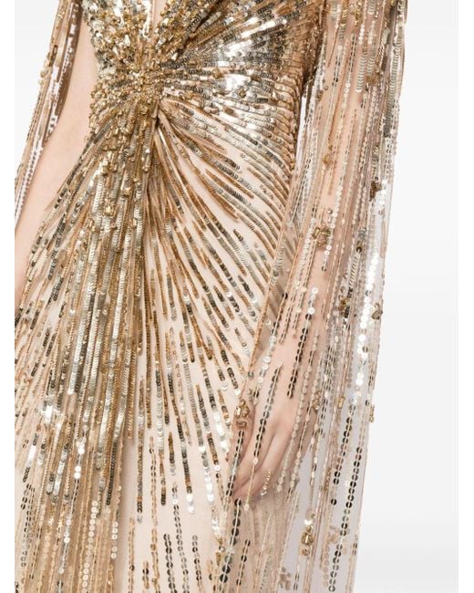 Jenny Packham Natural Gold Rush Sequined Cape Gown