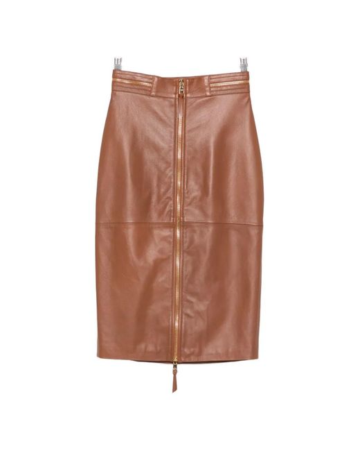Elisabetta Franchi Brown Zip-Detail Midi Pencil Skirt