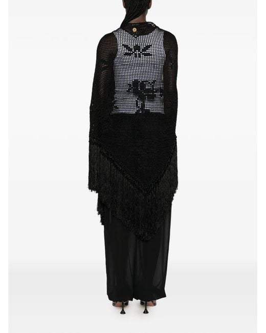 Chiara Is Black Scialle Rosa Crochet Fringe-Trimmed Poncho