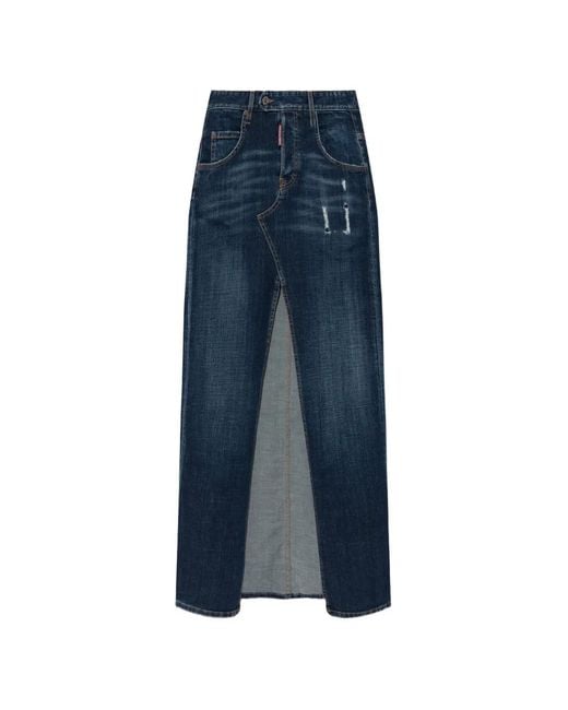 DSquared² Blue Distressed Slit Maxi Skirt